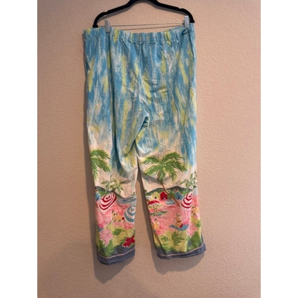 Nick & Nora Womens Tropical Beach Scene Pajama Pants Blue Pink Cotton L hole - Picture 6 of 7